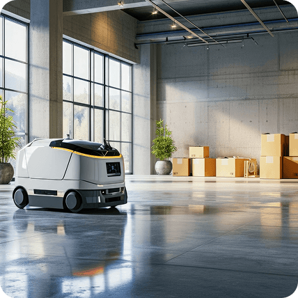 Professional cleaning equipment in a modern warehouse